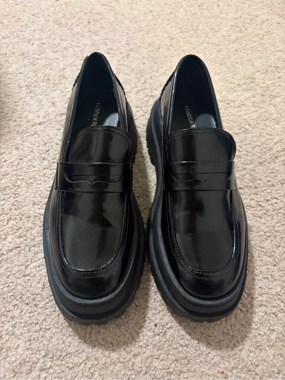 Black Leather Platform Penny Loafers for Women - Classic Slip-On; London Rebel